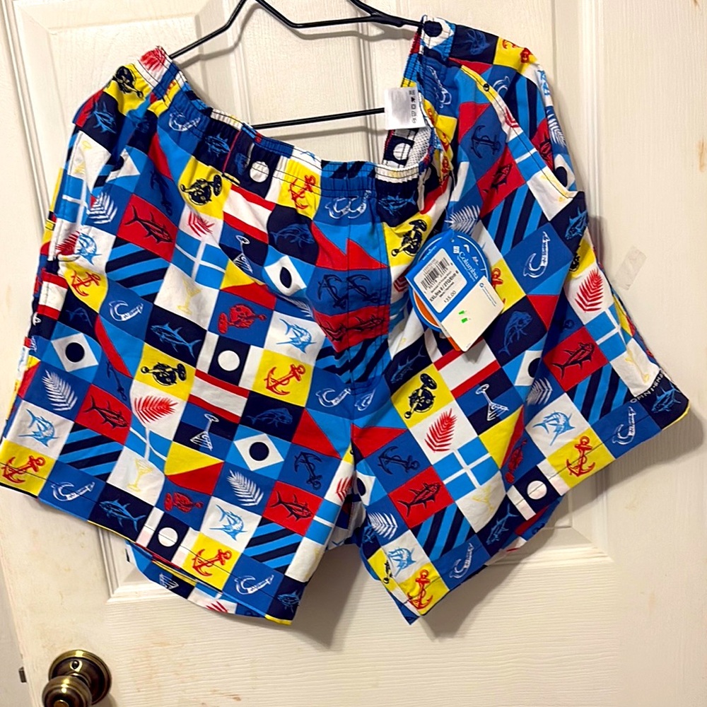 Columbia Men's Nautical Flag Print Swim Trunks - Bright Blue, Red, Yellow Sz XXL